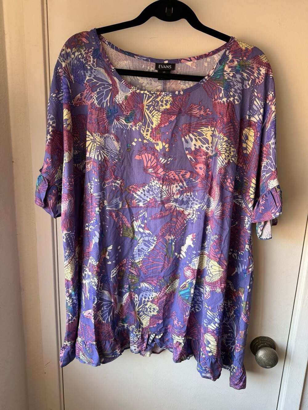 Evans Top Rivka Frill Prt Lilac Butterfly Size 16